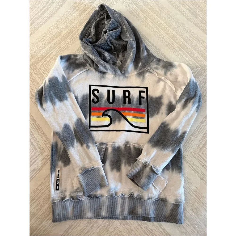 Vintage Havana Boys Tie Dye SURF Hoodie Size 5/6 Distressed Pullover Sweatshirt